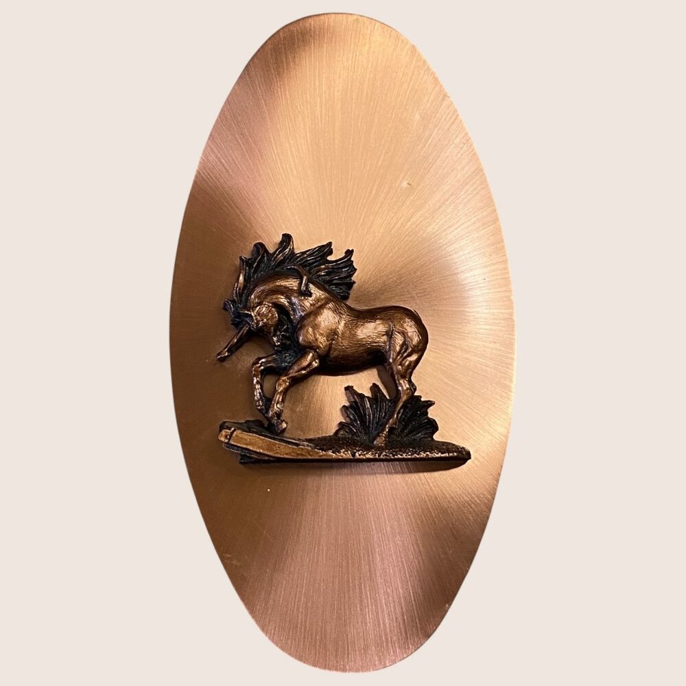 🦄 VTG UNICORN COPPERAMA 3D OVAL WALL HANGING PLAQUE DECOR MCM